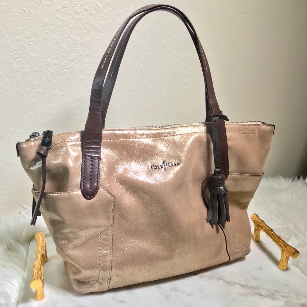 Cole Haan Metallic Shoulder Bag with Tassel ✨ Used